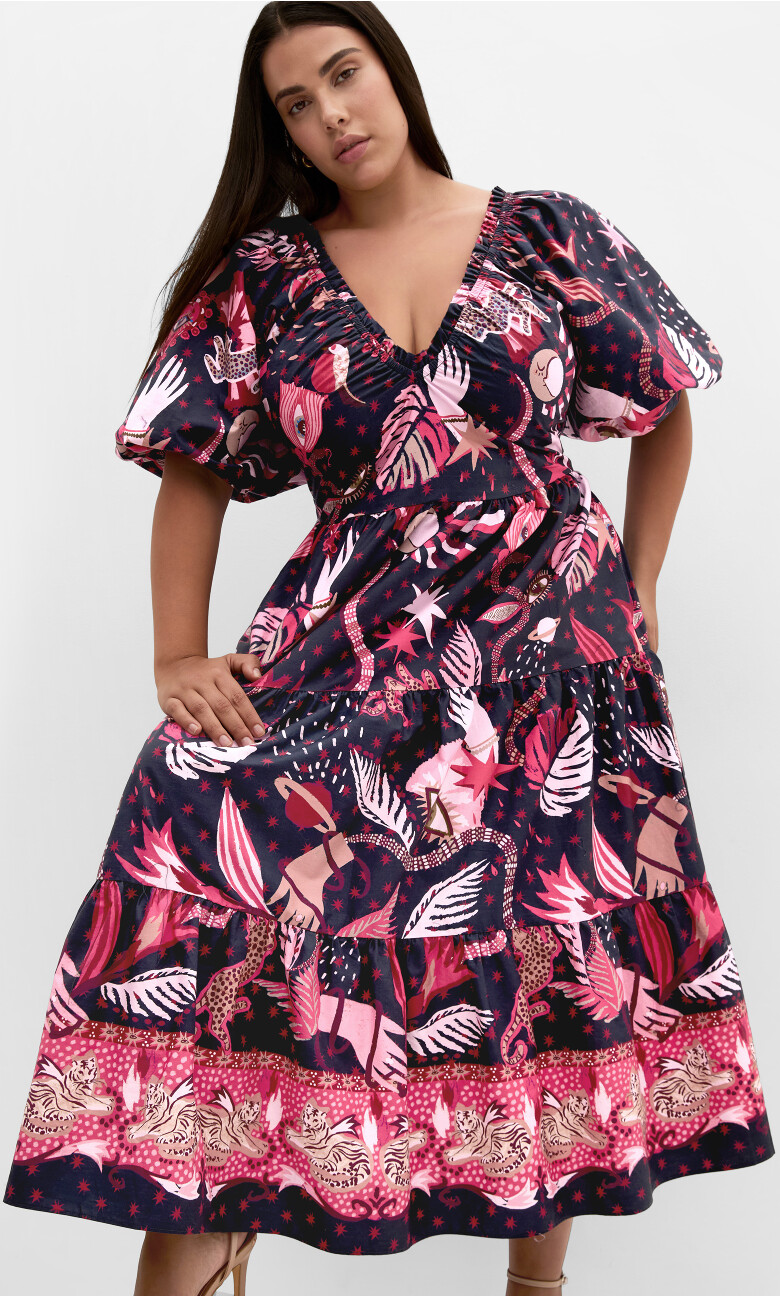 Plus Size DRESS SIMONA PRT - Calista Dark