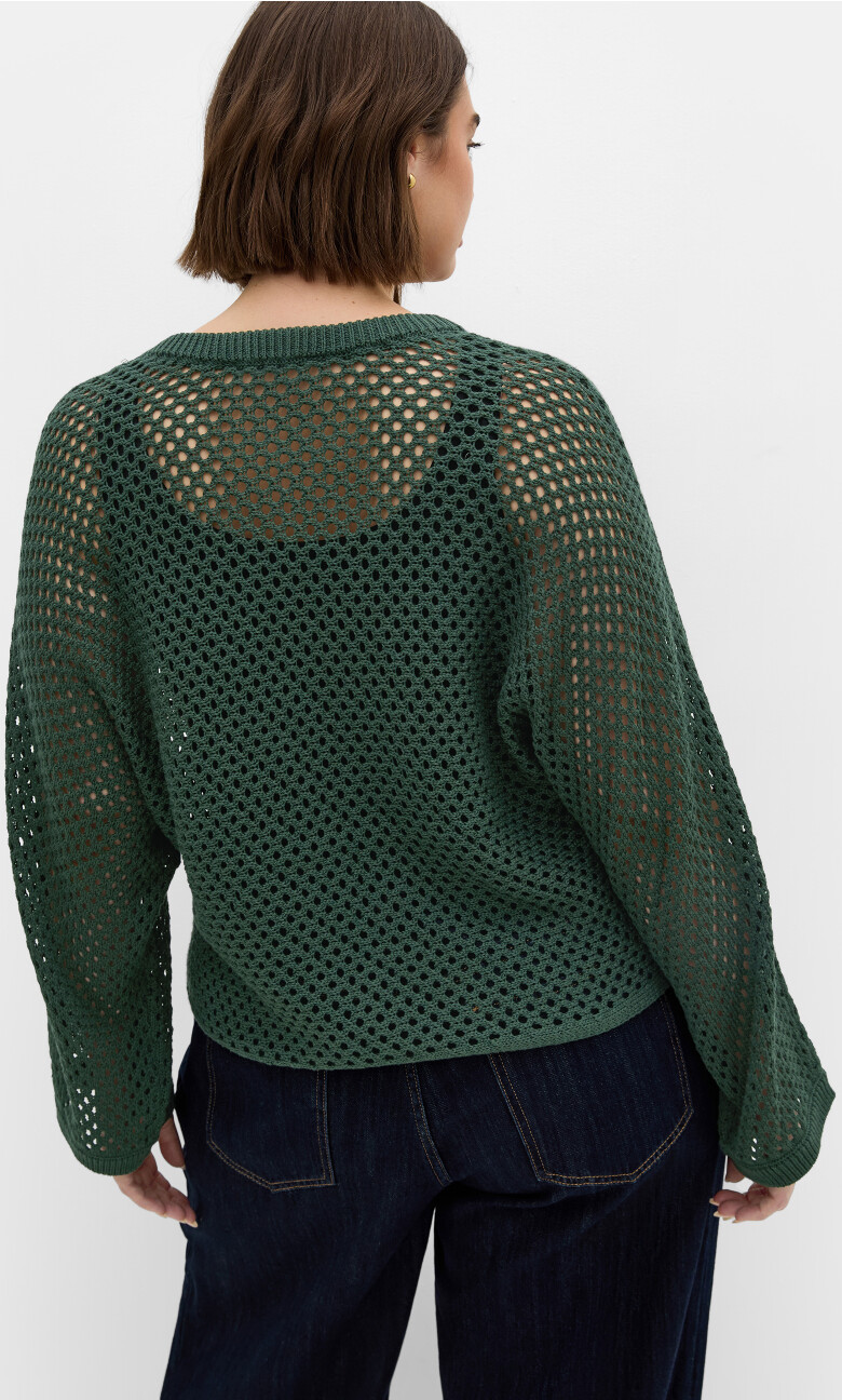 Crochet Knit Long Sleeve Top - forest green