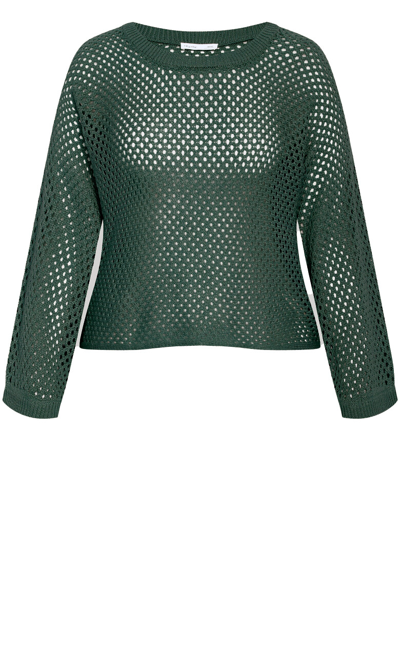Crochet Knit Long Sleeve Top - forest green