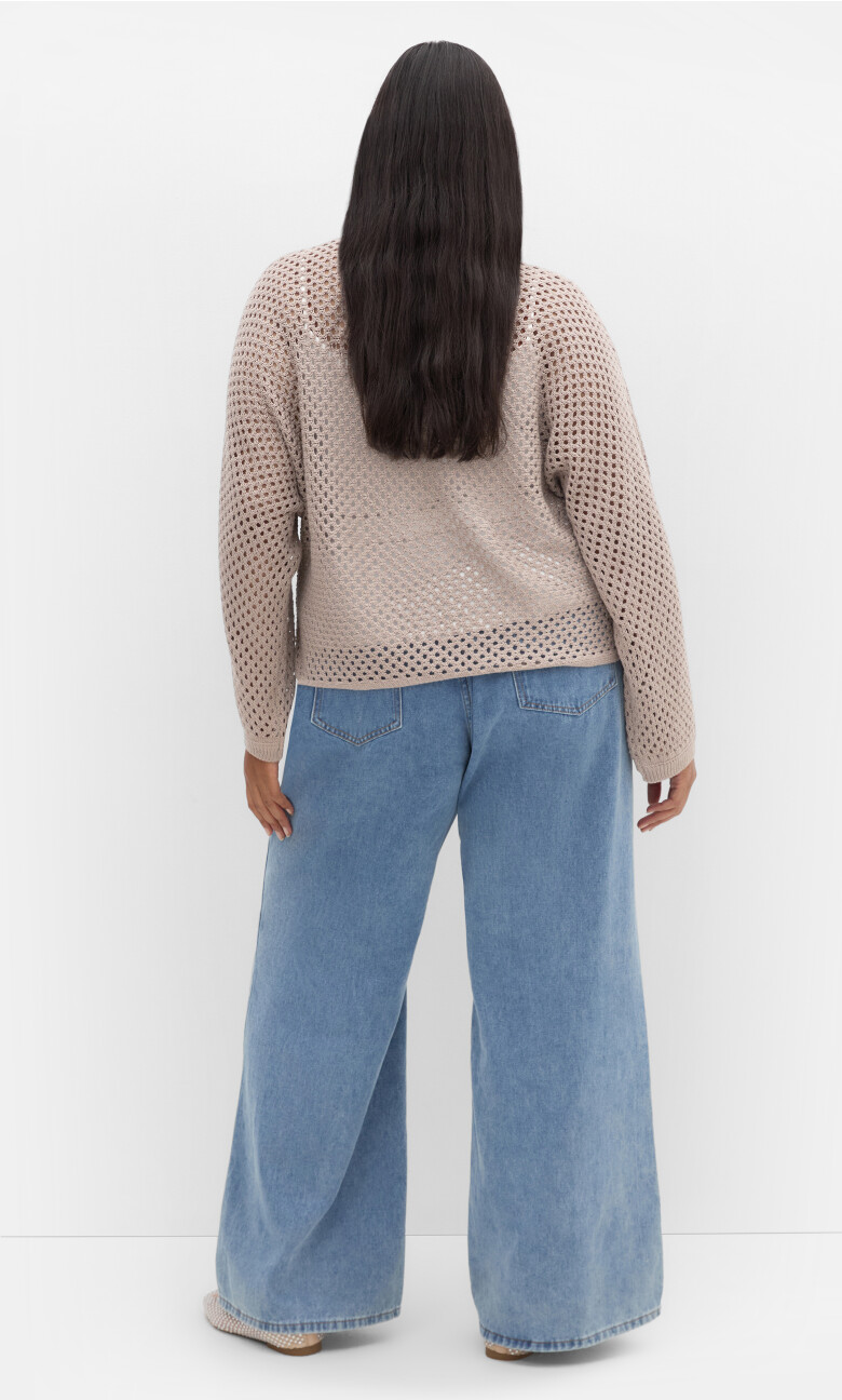 Crochet Knit Long Sleeve Top - stone