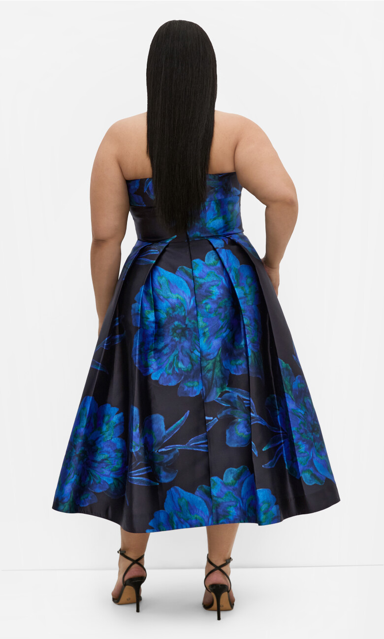 Tiffany Bloom Strapless Midi Dress - blue print
