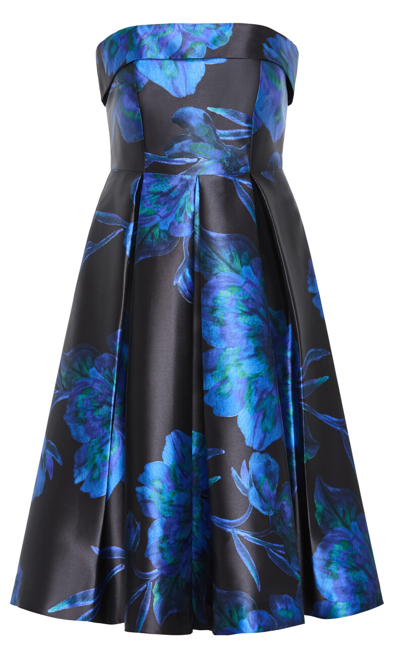 Tiffany Bloom Strapless Midi Dress - blue print