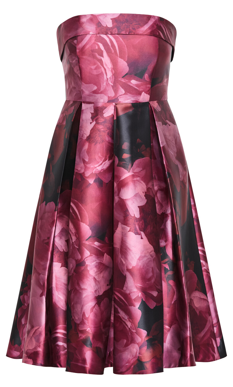 Tiffany Bloom Strapless Midi Dress - burgundy print