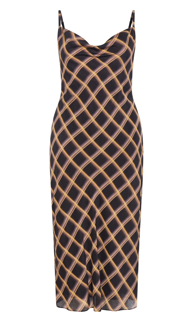 Kyra Check Print Slip Dress - dark charcoal