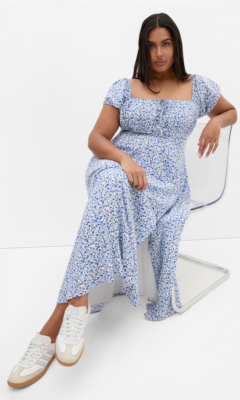 Plus Size Abbie Print Maxi Dress - white