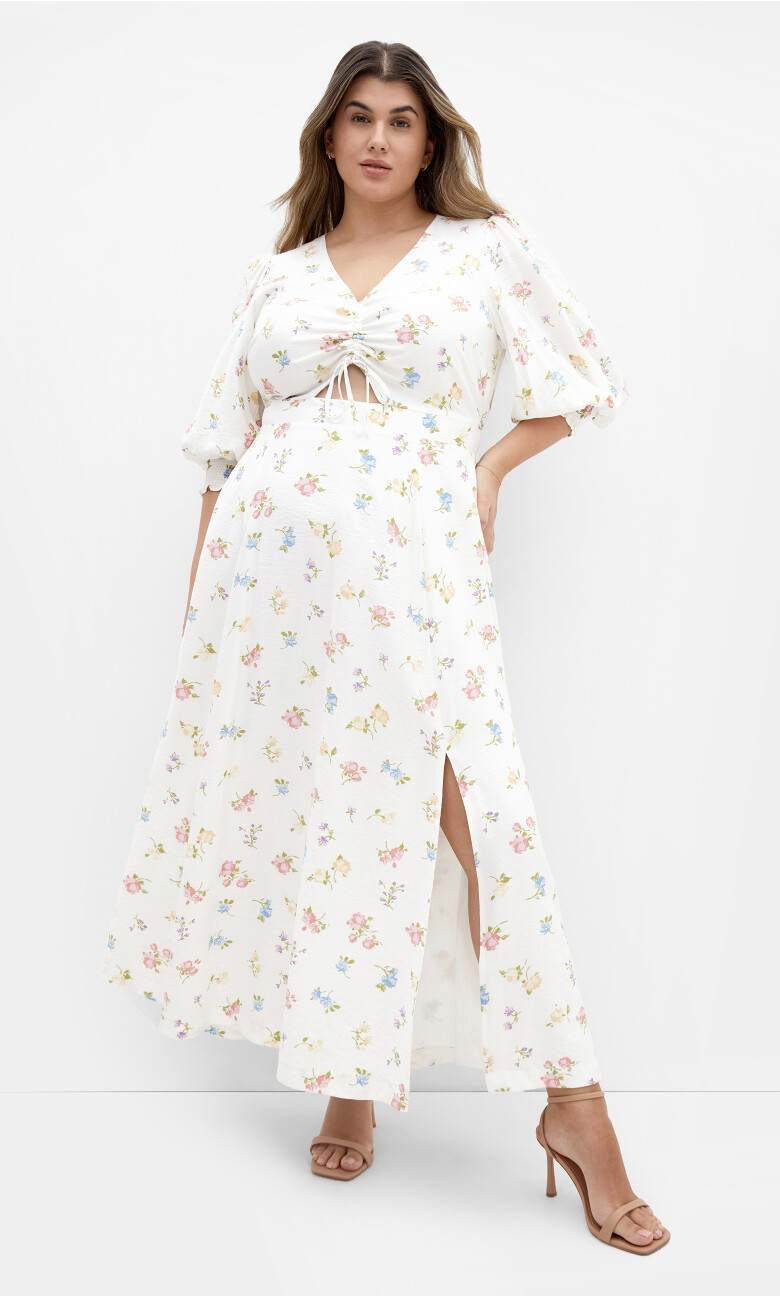 Jolene Floral Print Maxi Dress - ivory
