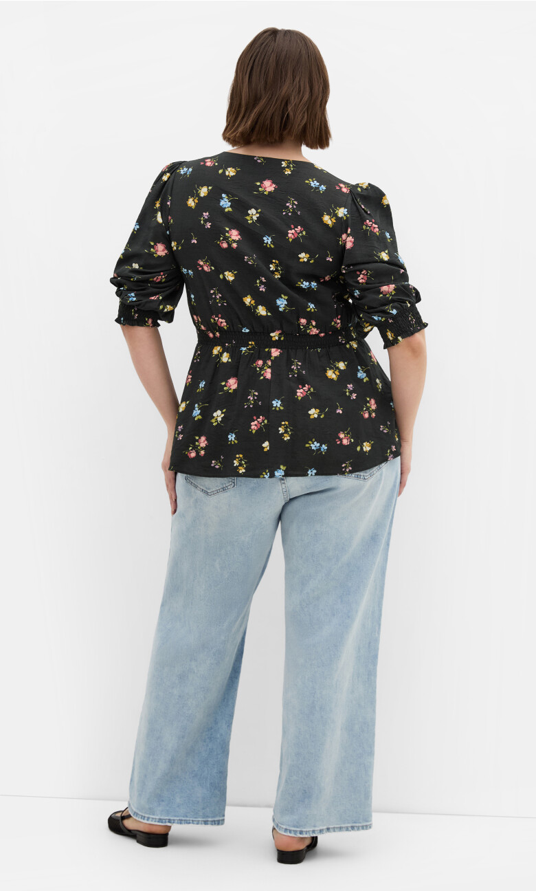 Tayla Floral Print Top - black