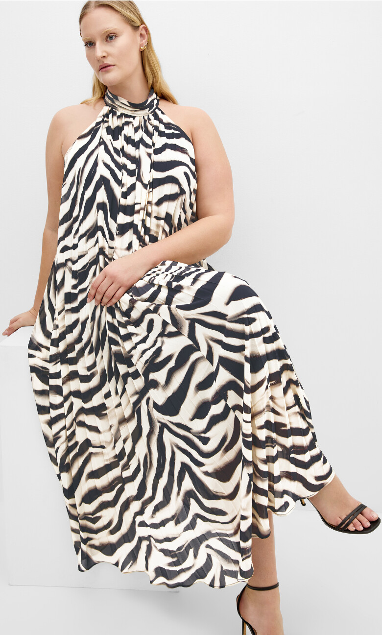 Plus Size Aida Print Pleat Maxi Dress - Zebra