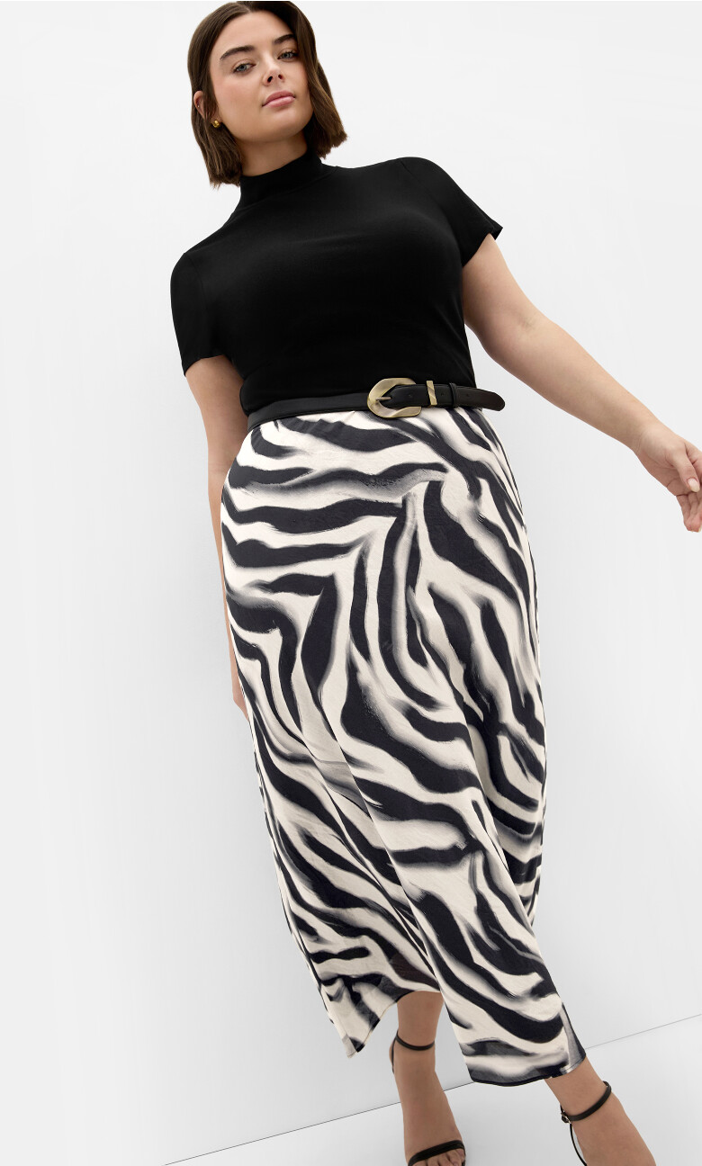 Plus Size Kyra Print Midi Skirt - zebra