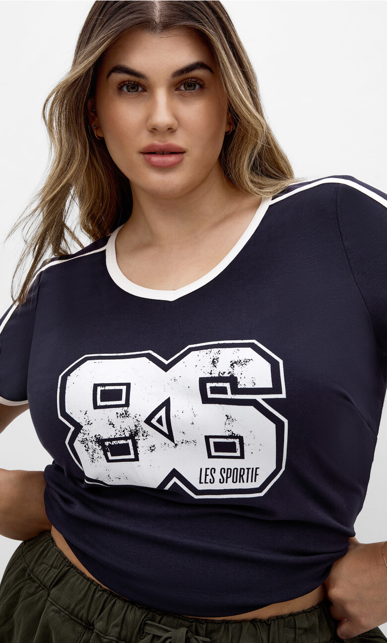 Plus Size Micro Sport Print Tee - Navy