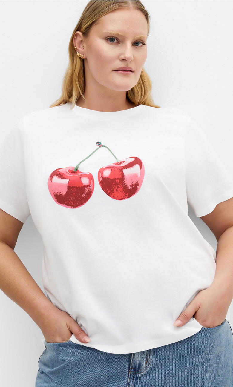 Plus Size Bianca Cherry Cotton Tee - White