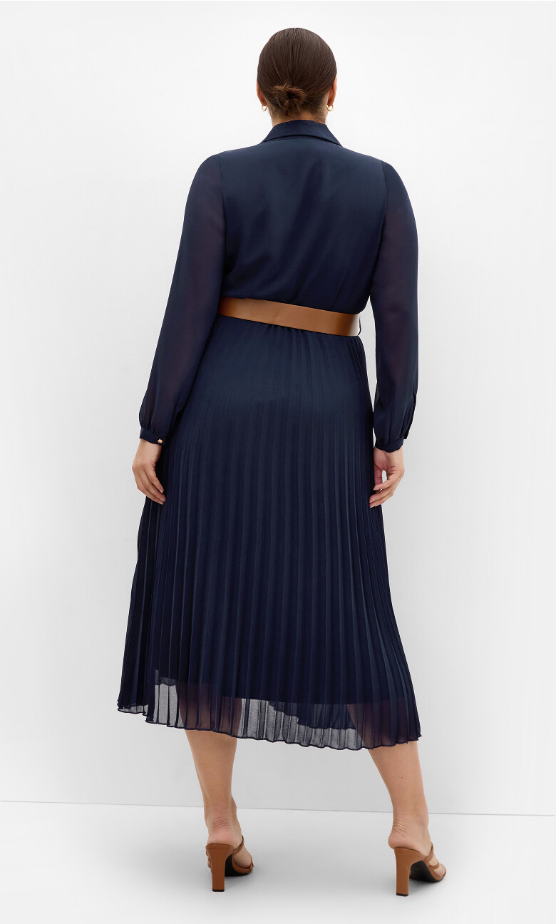 Honey Lane Pleat Midi Dress - navy
