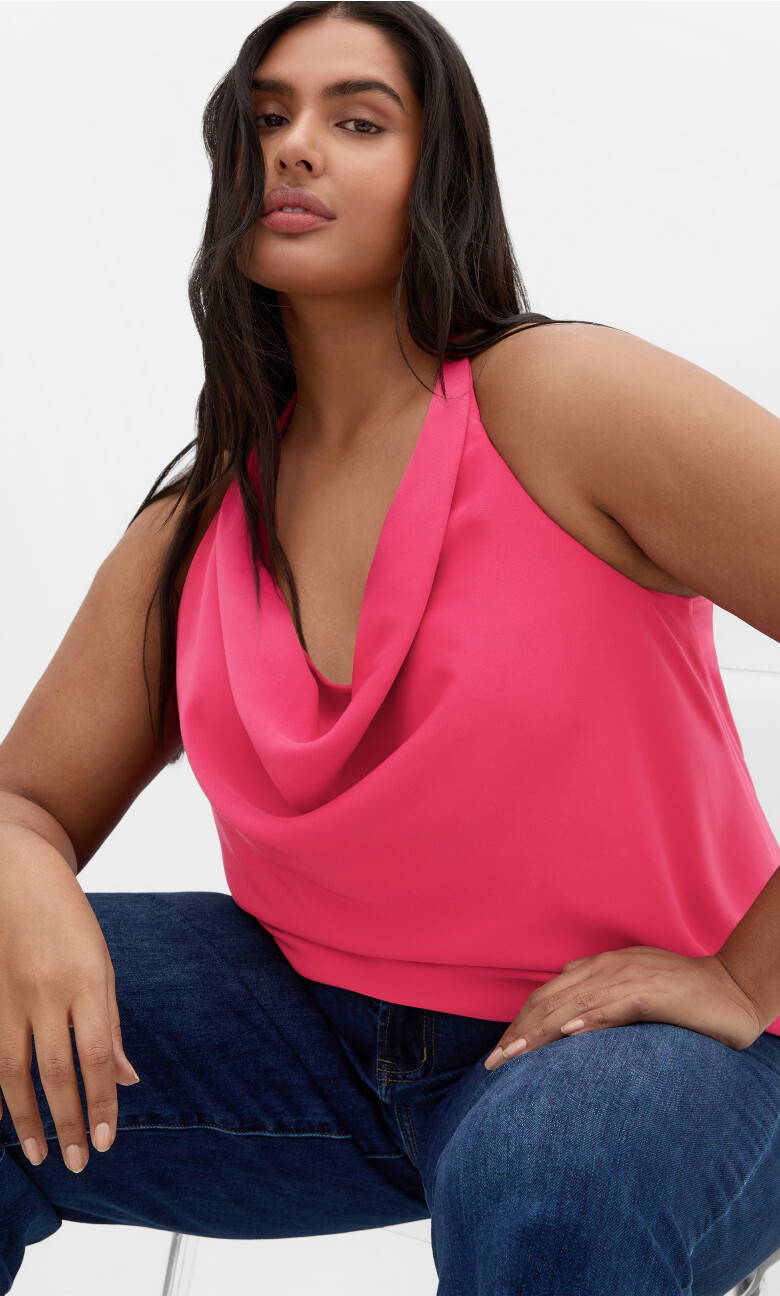 Plus Size Chloe Cowl Neck Top - raspberry