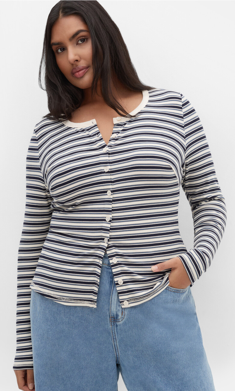 Plus Size Cardi Stripe - Navy Cream Stripe