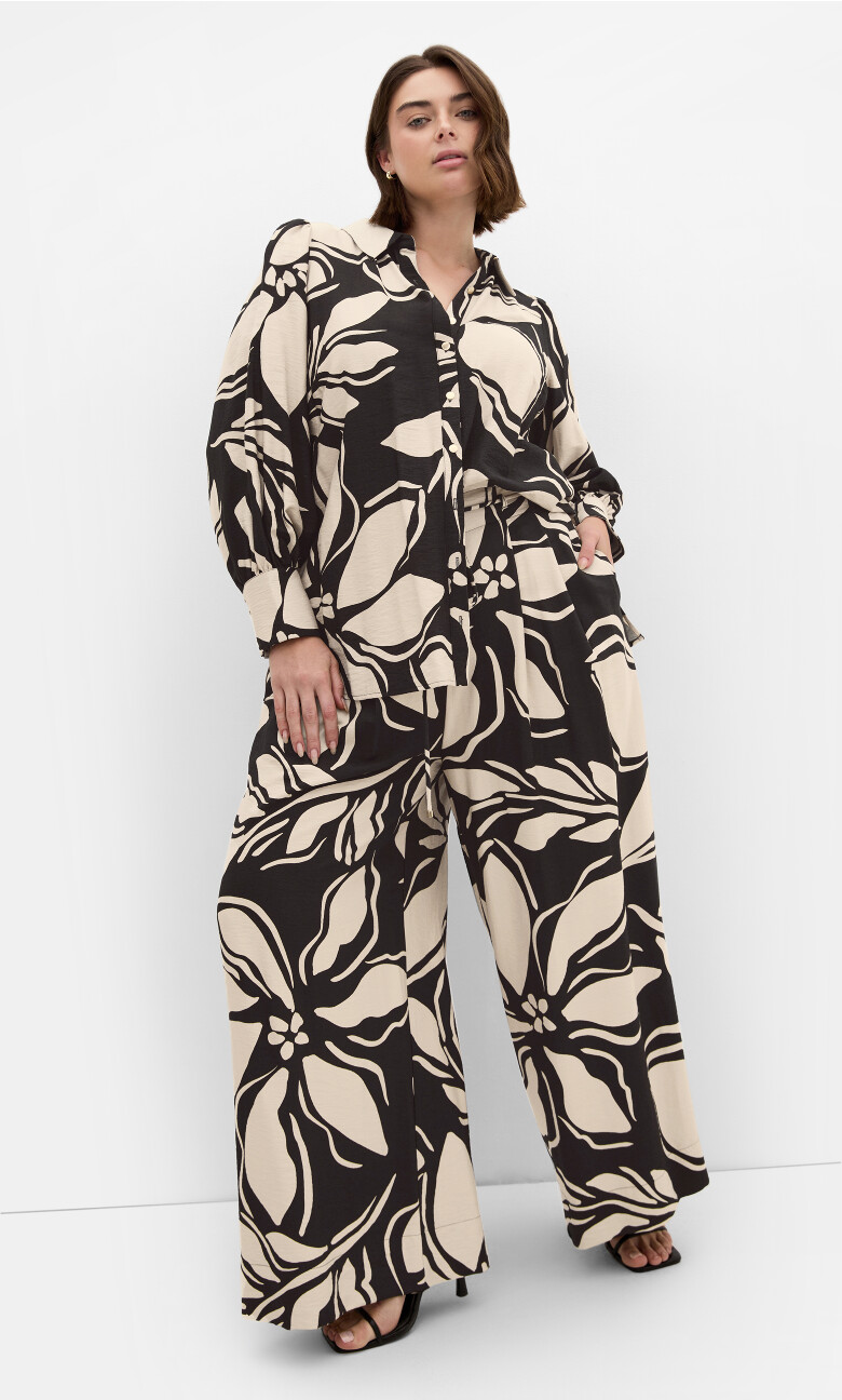 Bella Wide Leg Print Pant - black