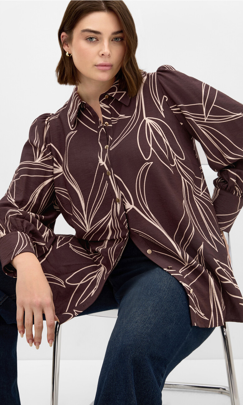 Plus Size SHIRT ROSABELLA PRT - Brown