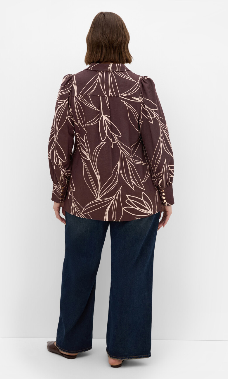 Bella Long Sleeve Print Shirt - chocolate