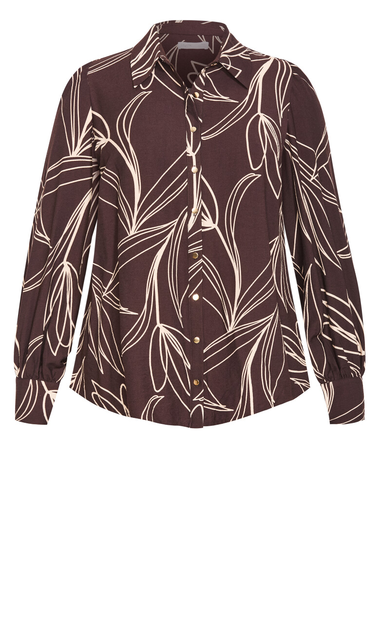 Bella Long Sleeve Print Shirt - chocolate