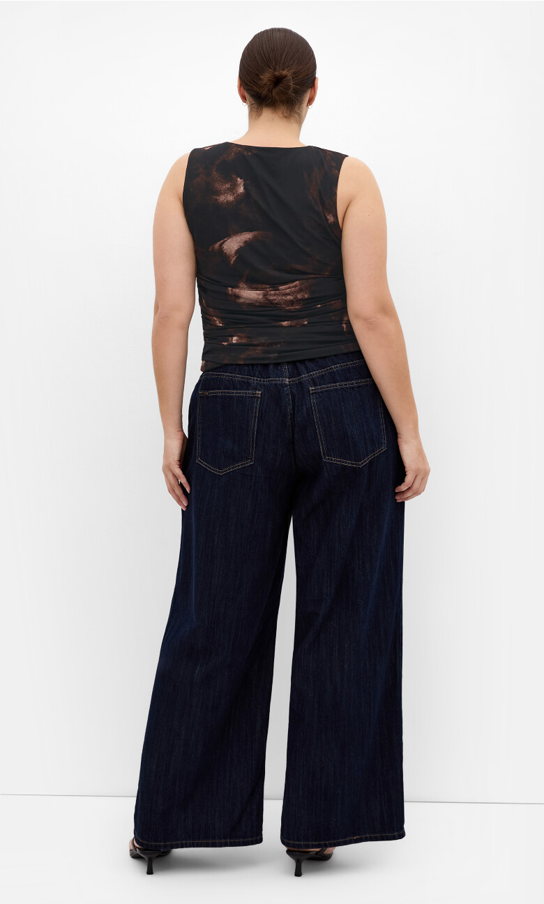 Lidia Ruched Print Top - dark chocolate