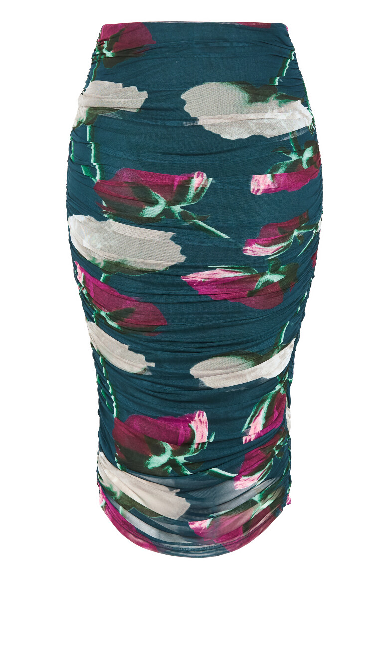 Livia Ruched Print Skirt - emerald