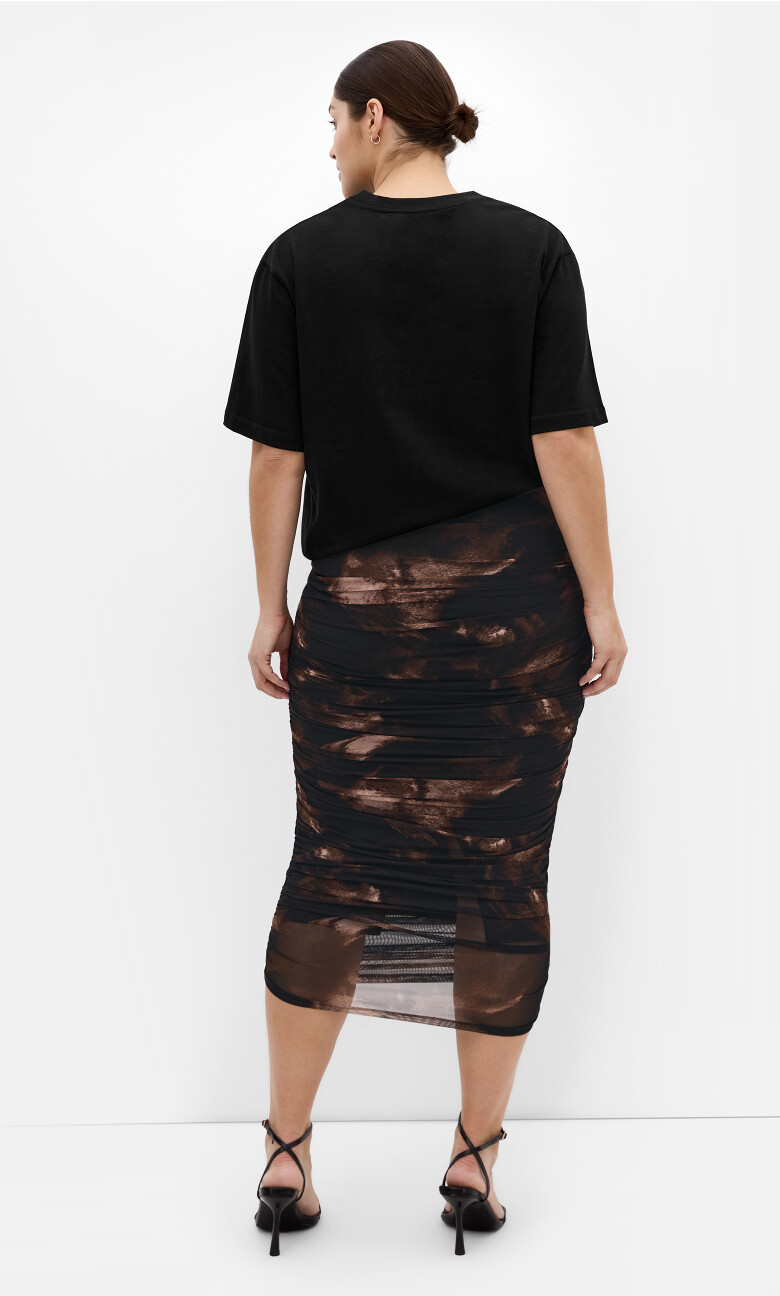 Livia Ruched Print Skirt - dark chocolate