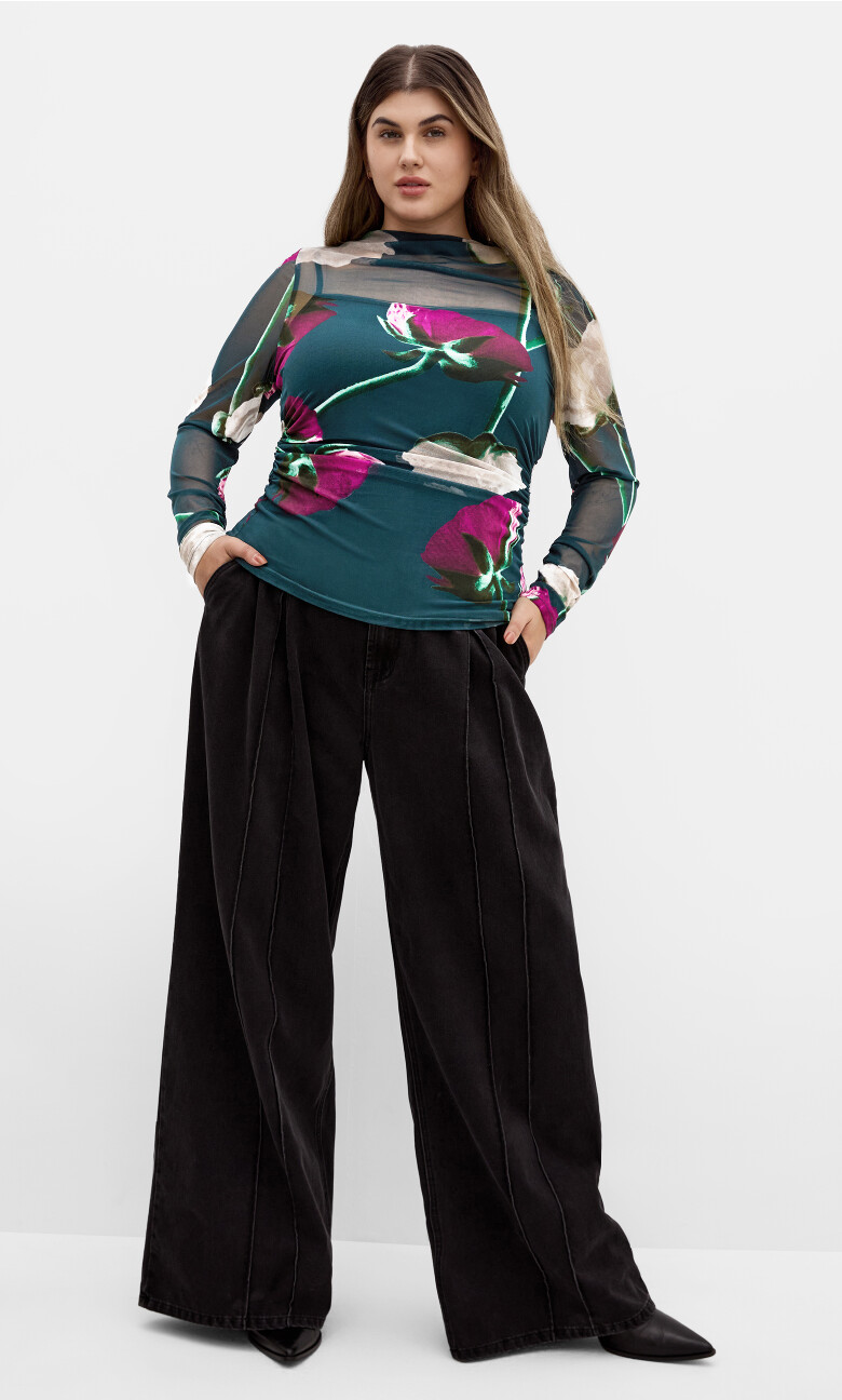 Plus Size Lauryn Ruched Print Top - emerald