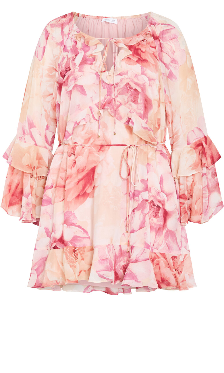 Ruffle Glam Print Mini Dress - pink