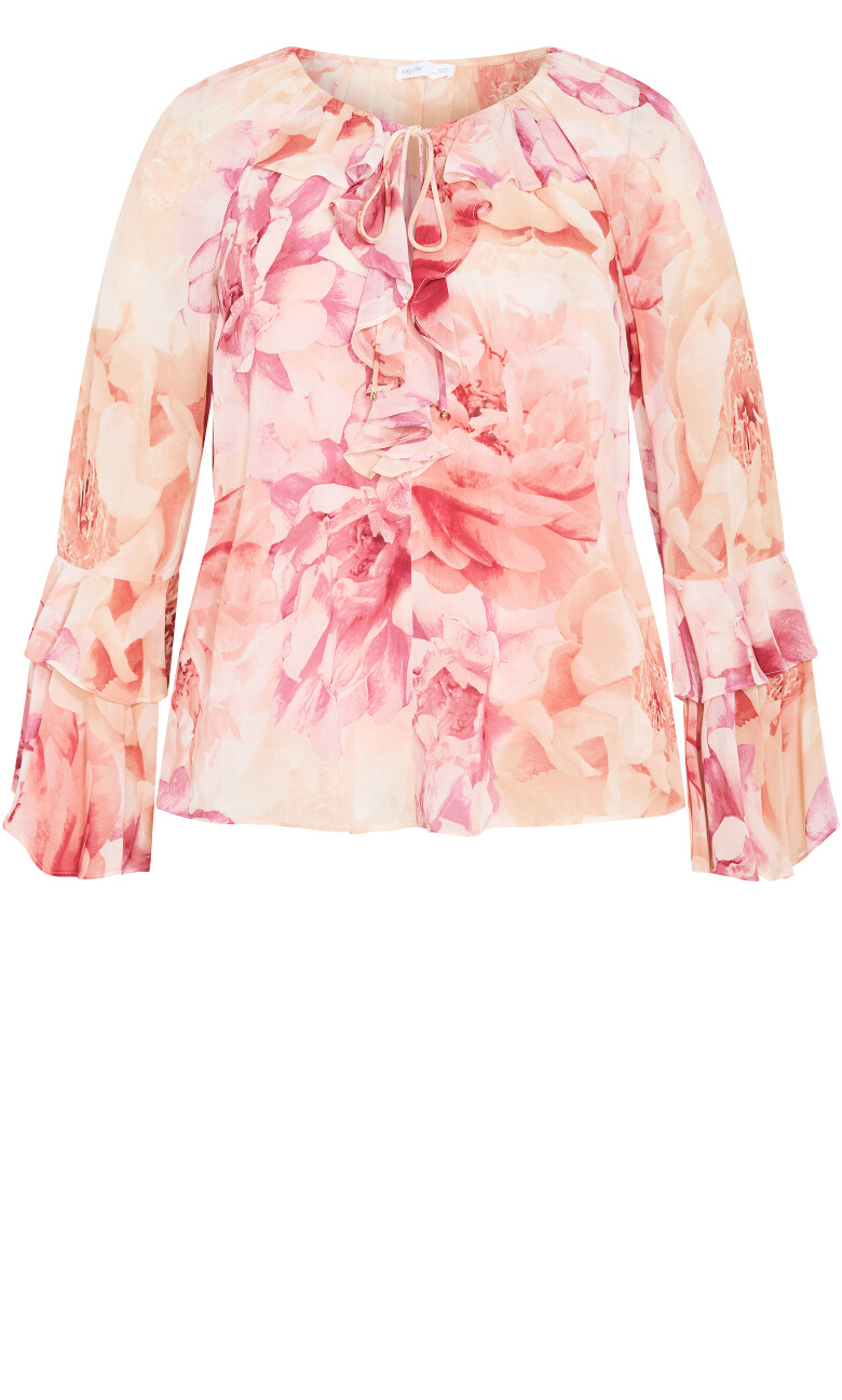 Ruffle Glam Print Top - pink