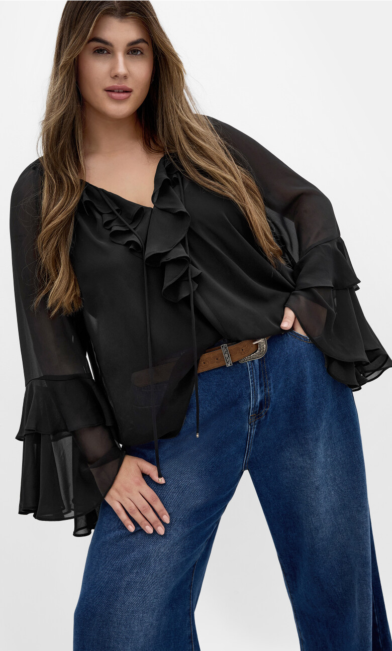 Plus Size Ruffle Glam Top - black