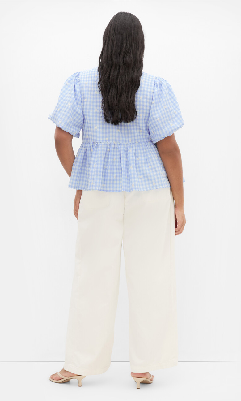Gingham Daisy Top - sky blue