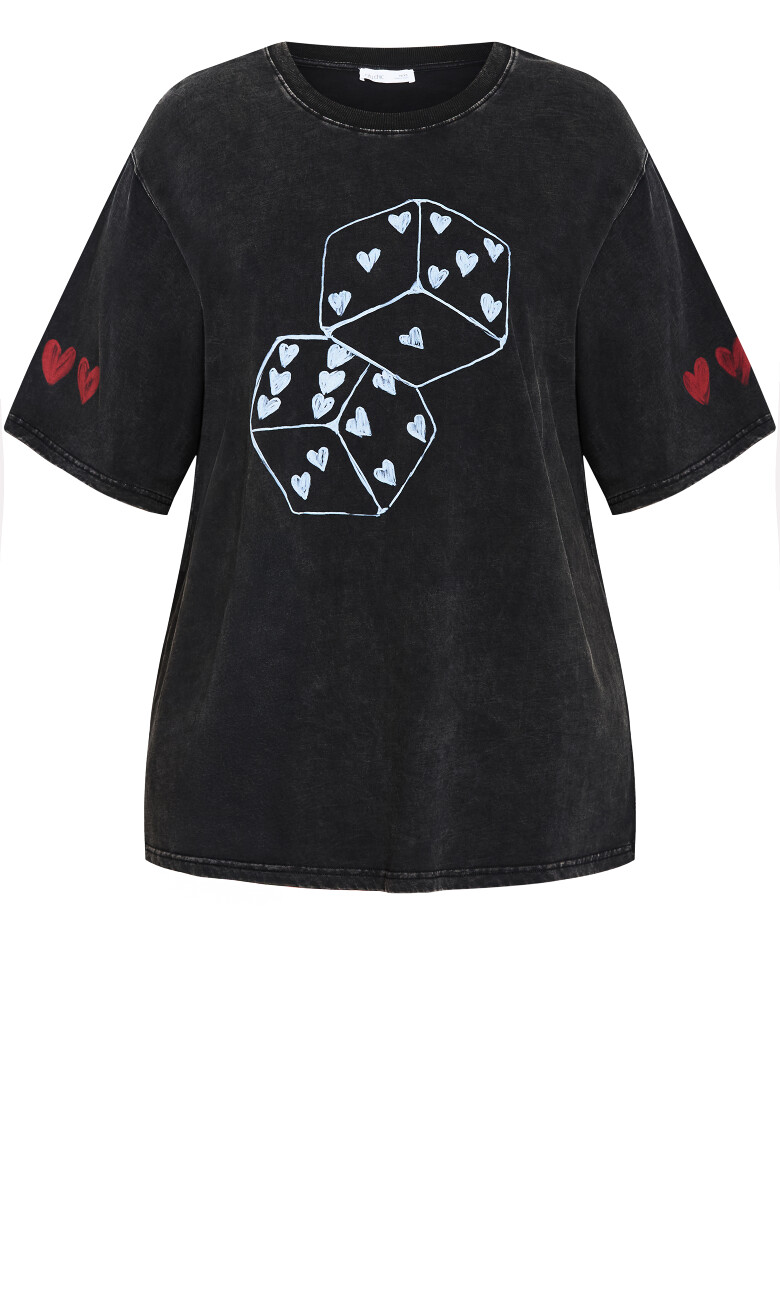 Heart Dice Oversized Tee - black wash