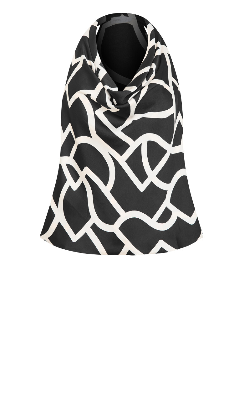 Chloe Cowl Neck Print Top - black