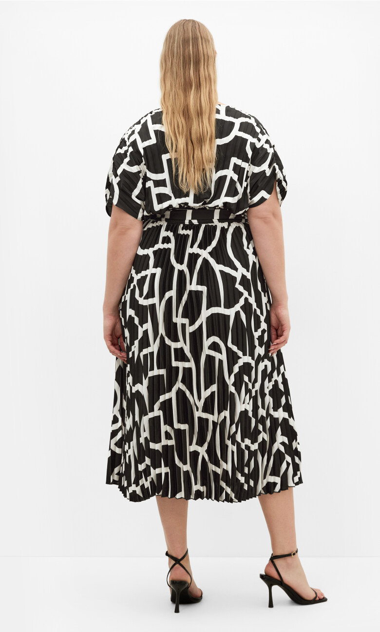 Hailey Geo Print Pleat Maxi Dress - black
