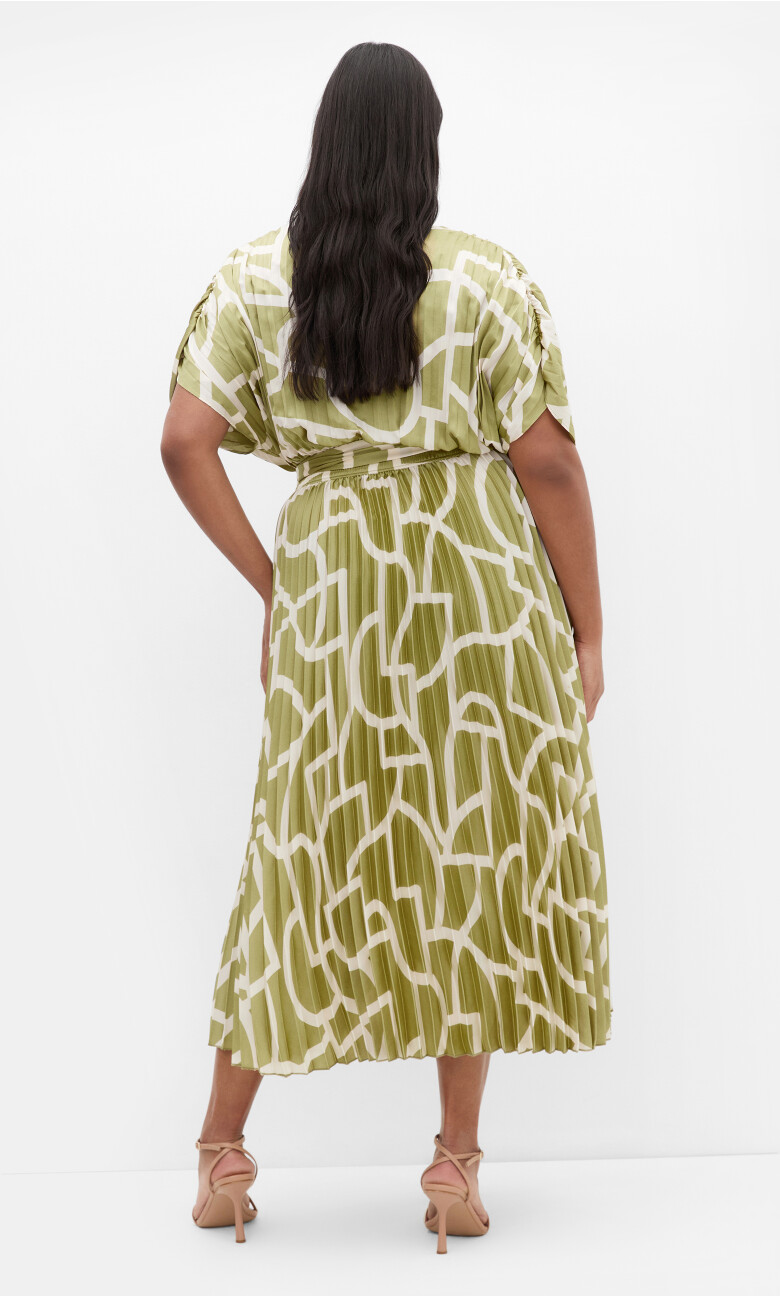 Hailey Geo Print Pleat Maxi Dress - sage