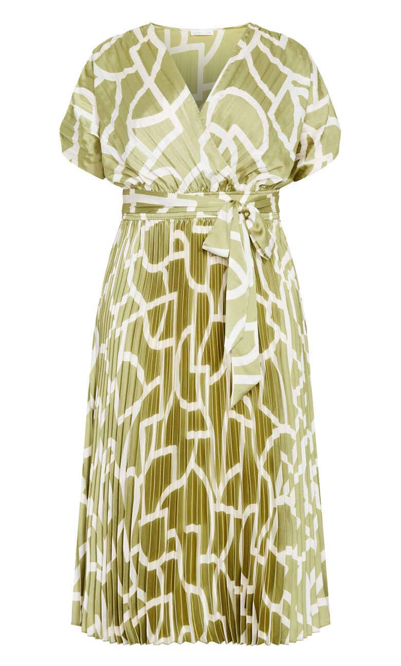 Hailey Geo Print Pleat Maxi Dress - sage