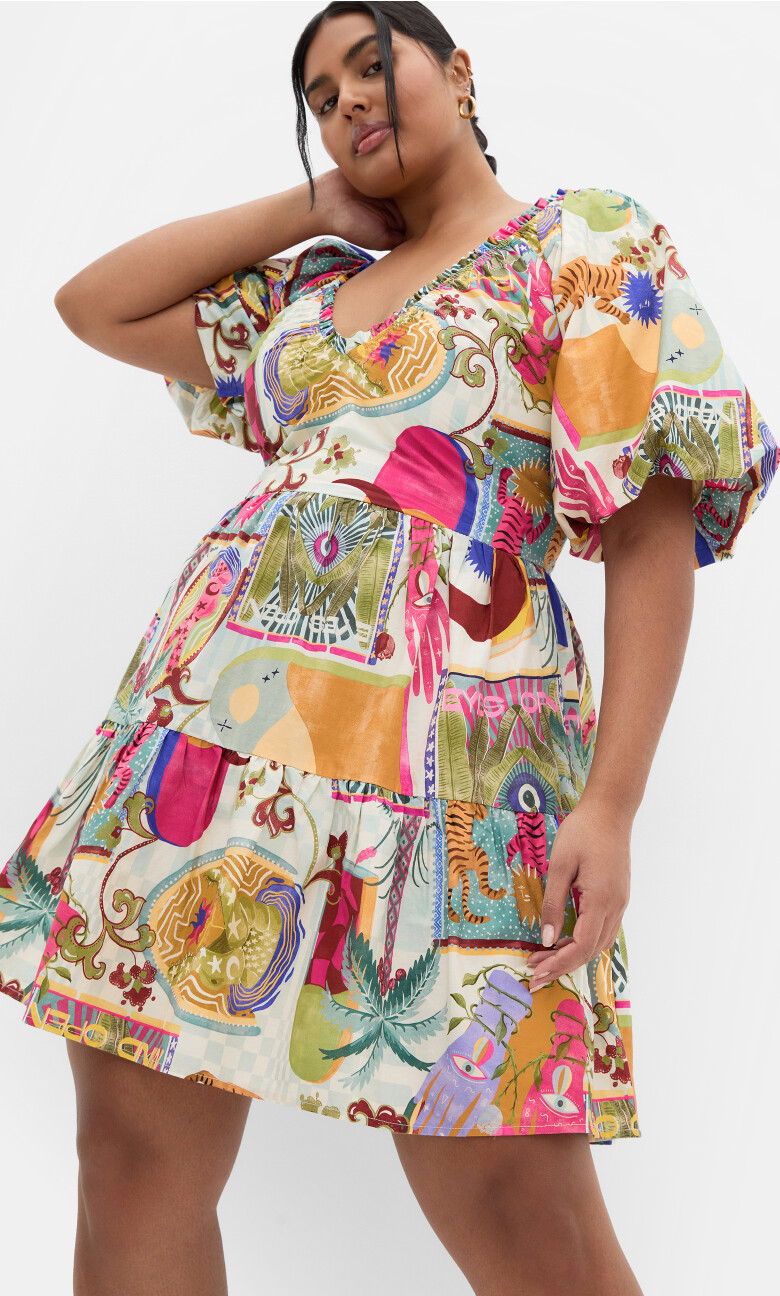 Plus Size DRESS SIMONA MINI PRT - Blue