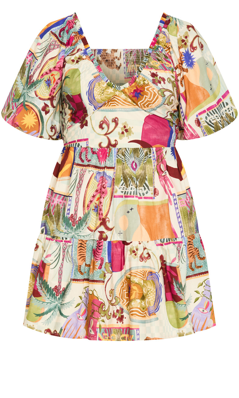 Simona Print Puff Sleeve Mini Dress - neutral