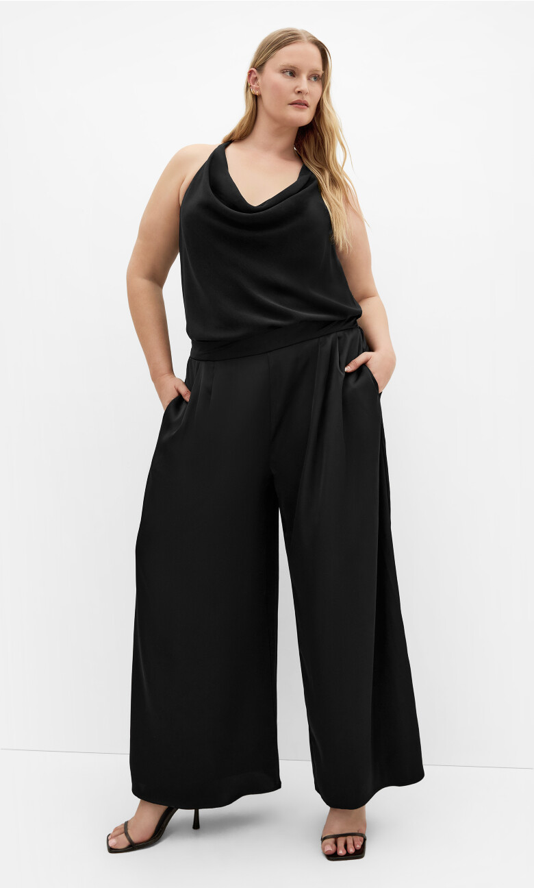 Plus Size Satin Palazzo Pant - black