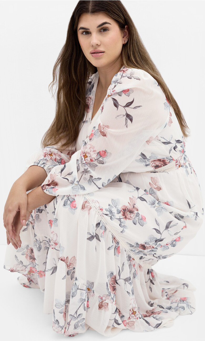 Kiki Posie Print Maxi Dress - ivory