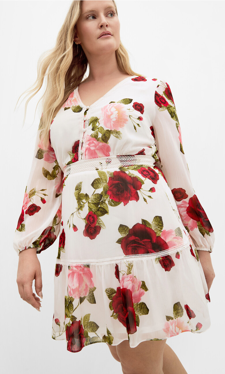 Plus Size Kiki Dolce Print Mini Dress - ivory
