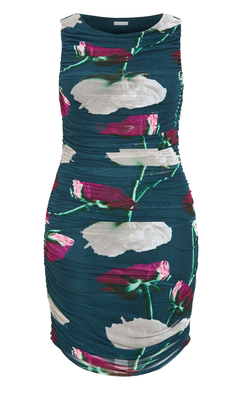 Halo Ruched Print Mini Dress - emerald
