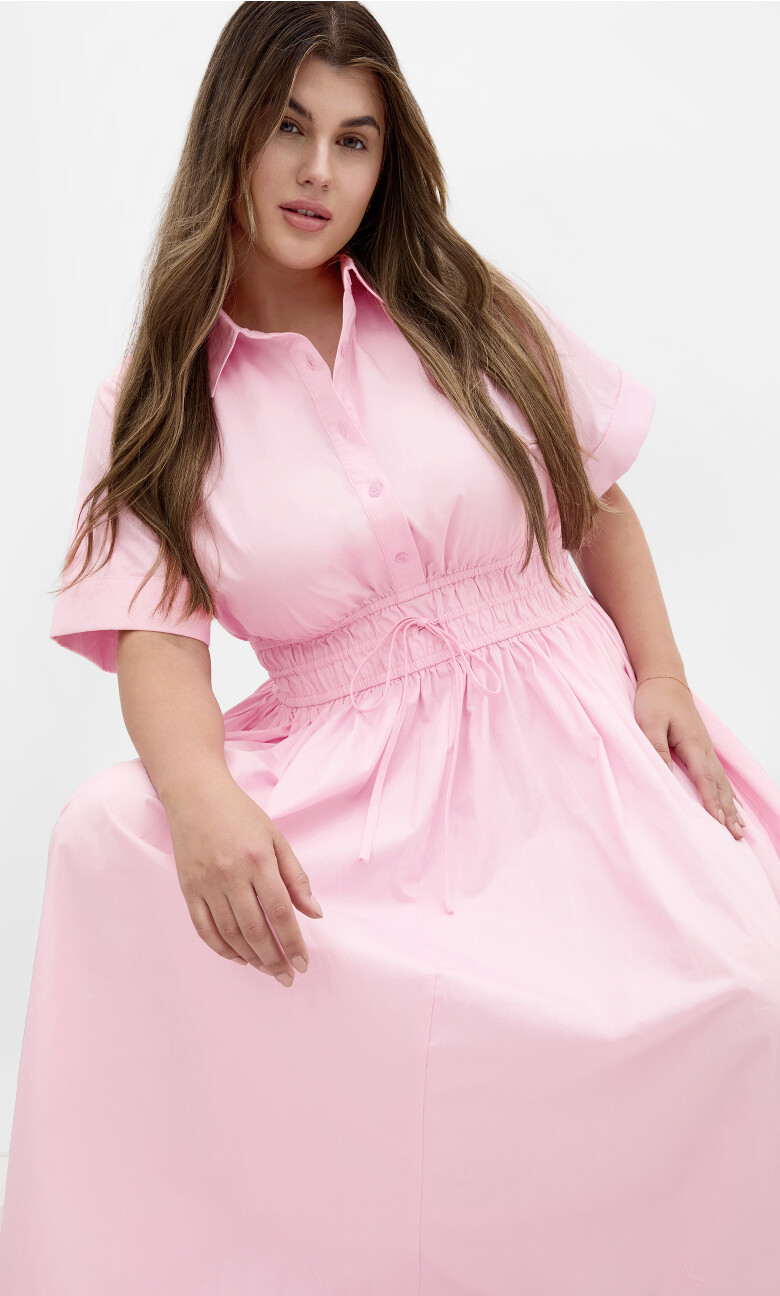 Plus Size Lana Midi Shirt Dress - pink