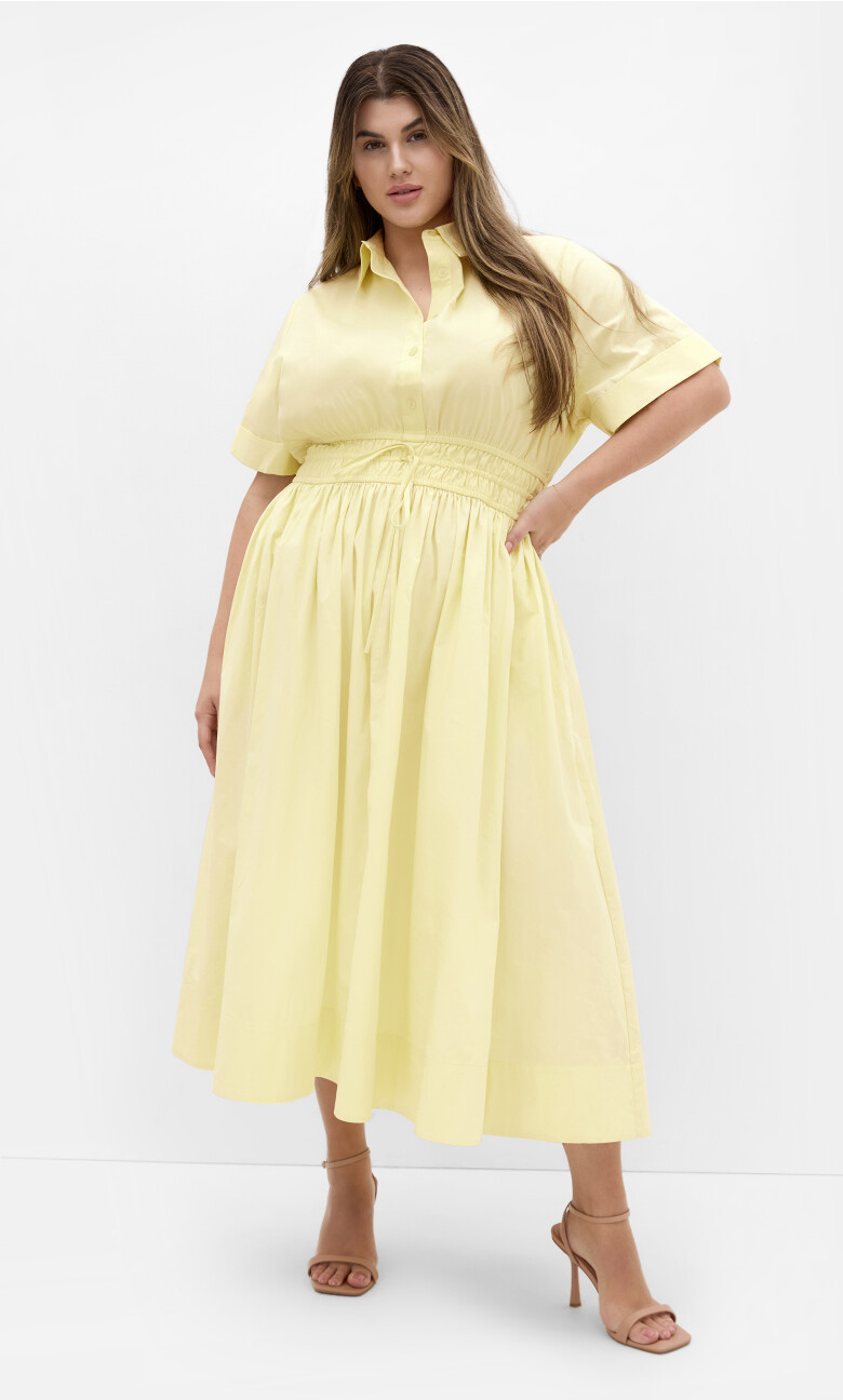 Plus Size Lana Midi Shirt Dress - lemon