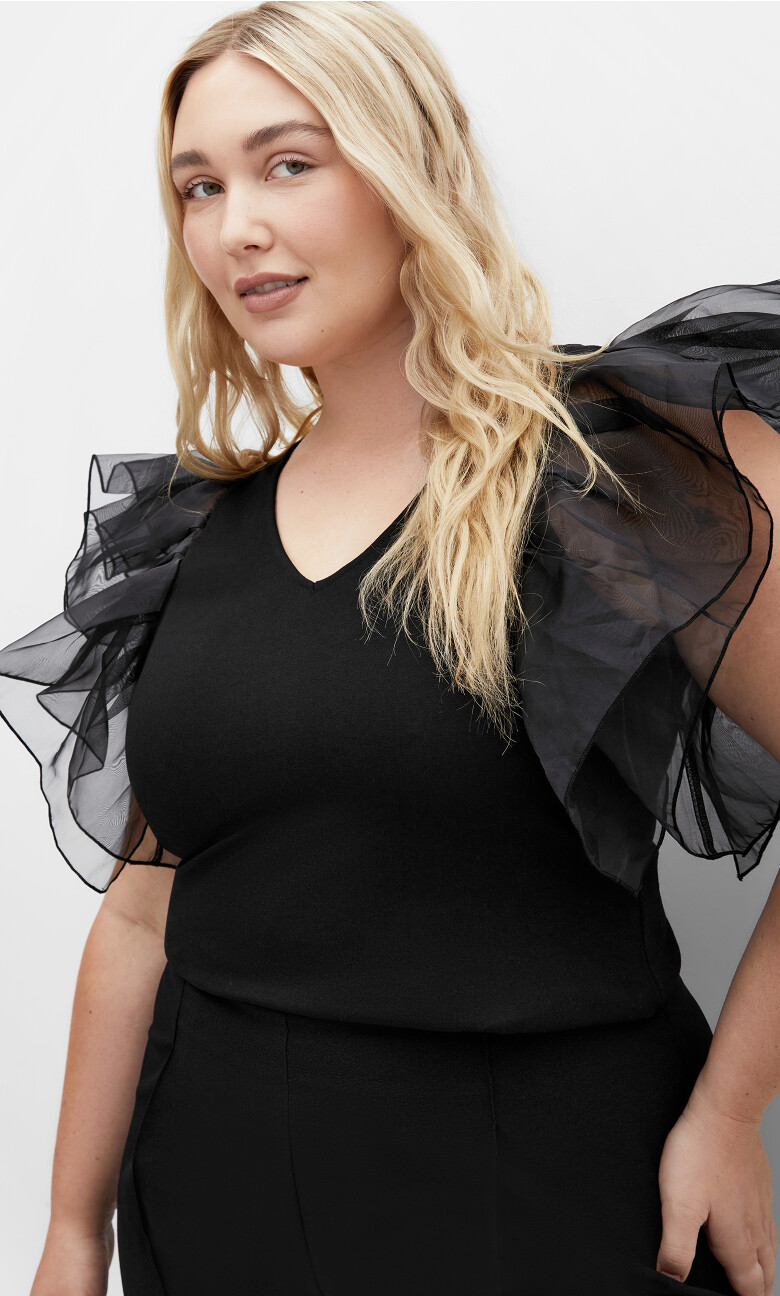 Sierra Ruffle Sleeve Top - black