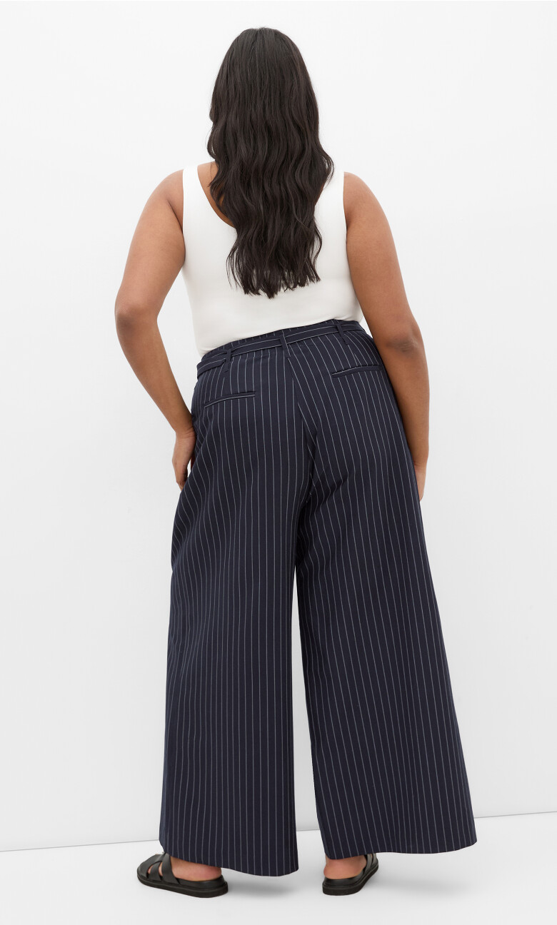 Karla Pin Stripe Wide Leg Pant - navy