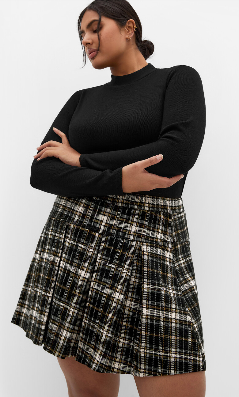 Saige Plaid Pleat Skirt - black