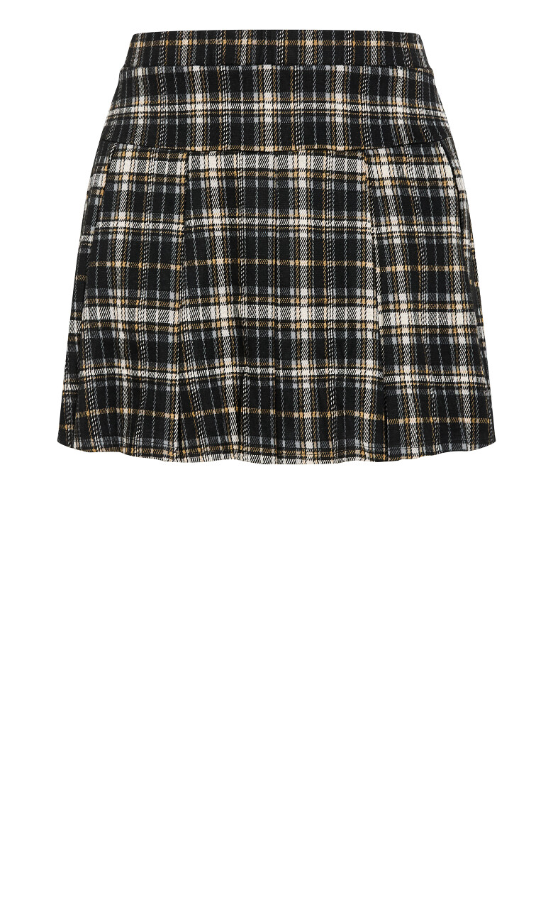 Saige Plaid Pleat Skirt - black
