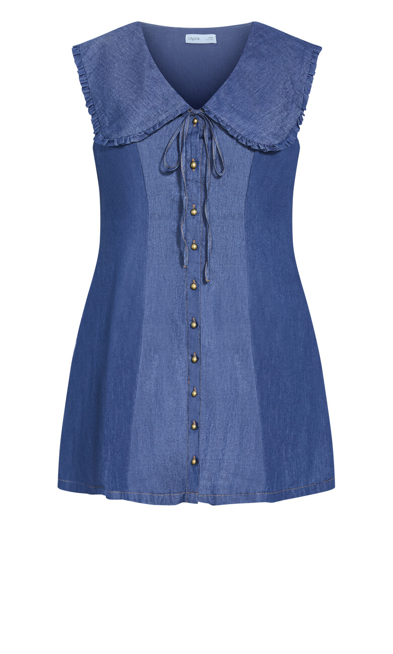 Naomi Collar Mini Denim Dress - chambray