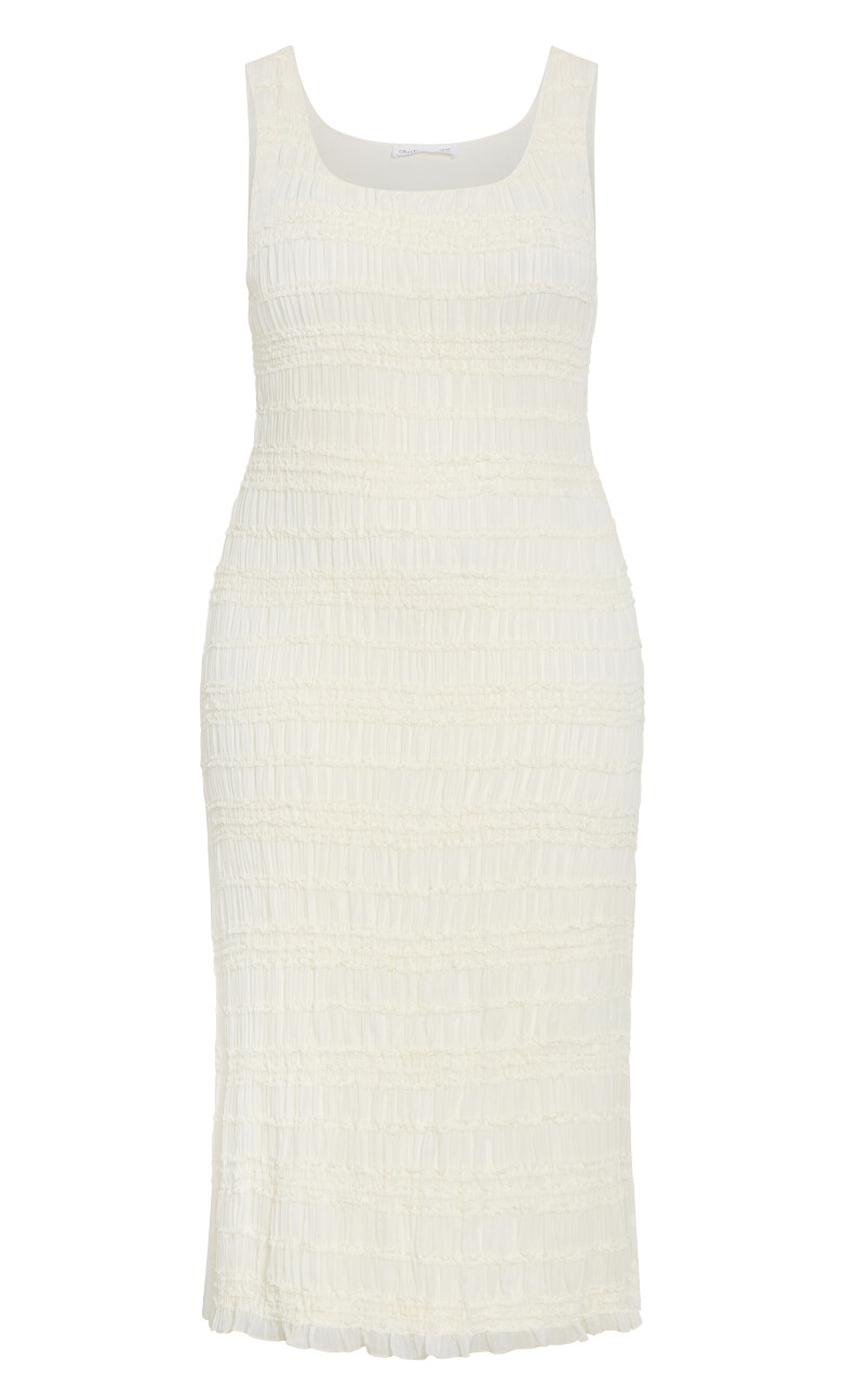 Emelia Sleeveless Shirred Dress - creme