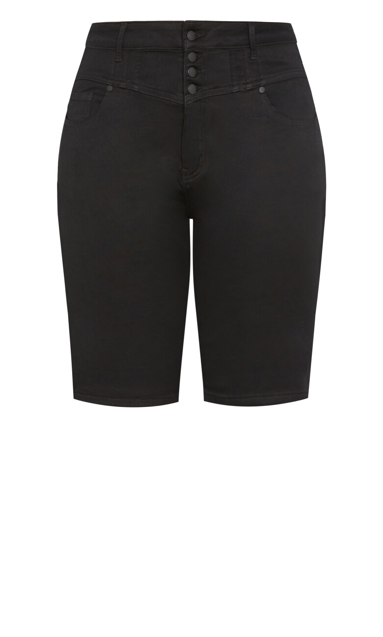 Corset Waist Denim Short - black